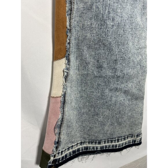 Grace In LA High Waist Patchwork Flare Jeans Size 27 Blue Denim - Picture 13 of 15